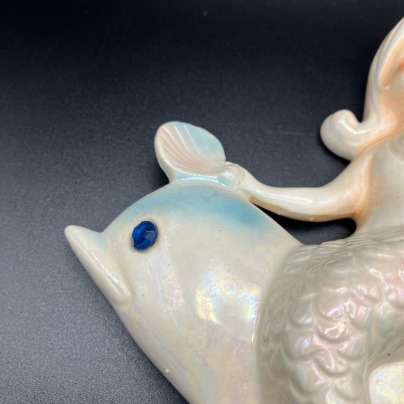 Vintage Iridescent Lefton Mermaid Riding a Dolphin - Picture 11 of 11